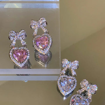 DAIIIBABYYY  -  Korean Elegant Rhinestone Bowknot Drop Earrings For Women Fashion Heart Crystal Pendientes Party Jewelry Gifts